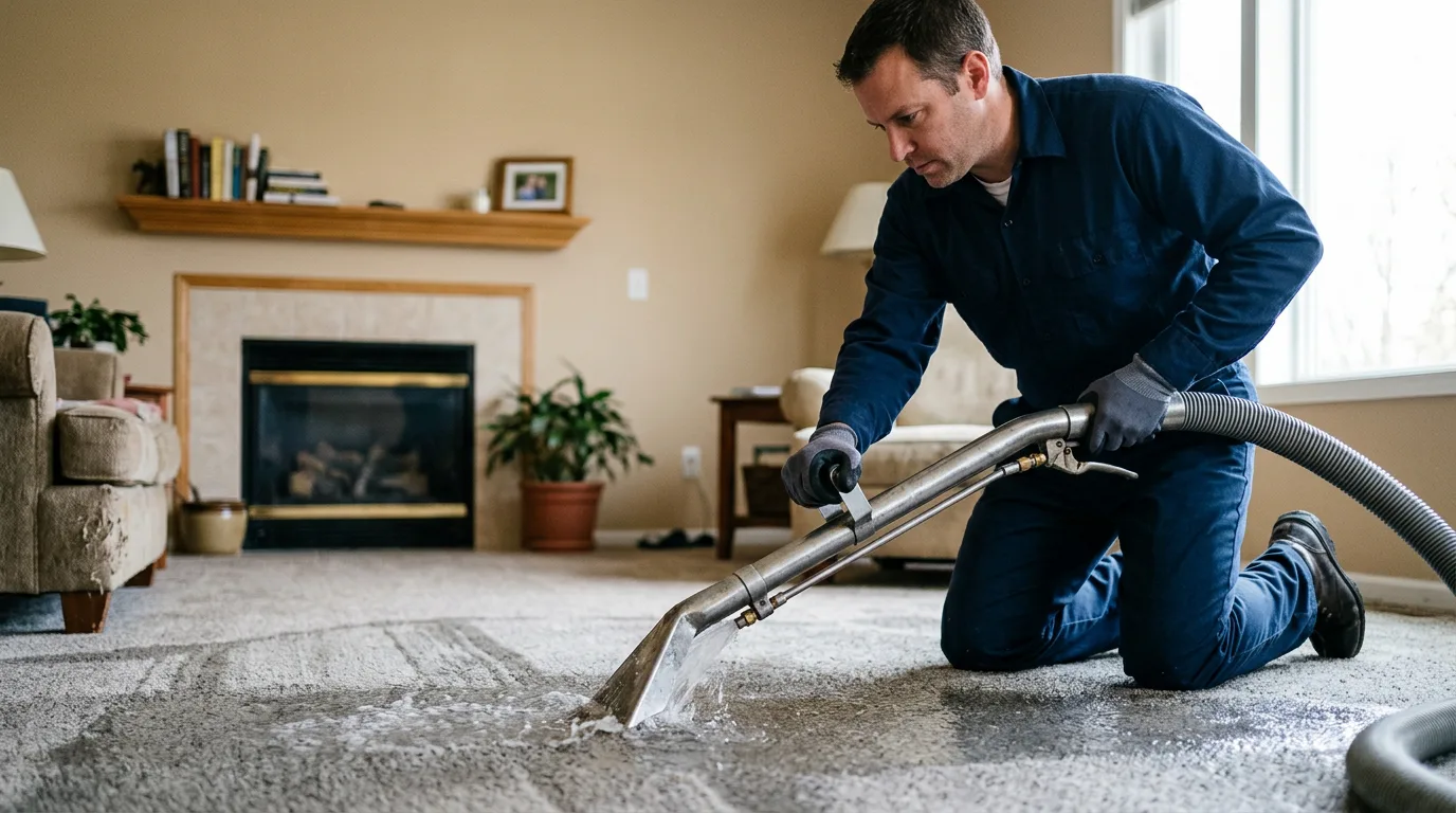 Water damage restoration technician working near Hoffman, IL